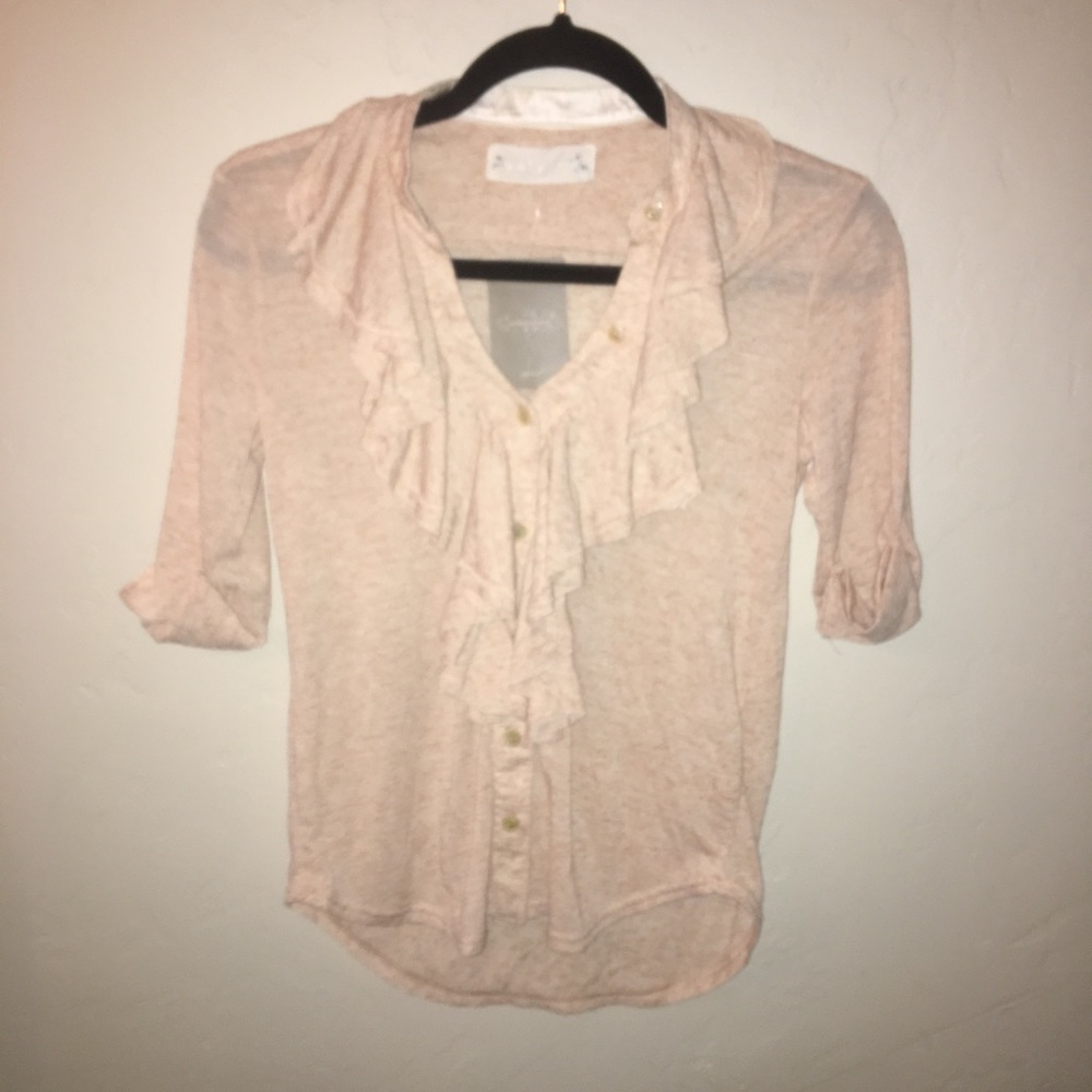 Anthro Velvet, Cream, Button Down, Ruffled Size XS